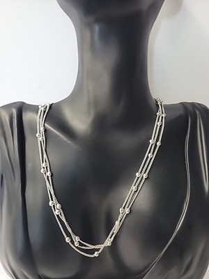 Vintage Silver Tone Multi Strand Chain Necklace Beaded Layered Station Necklace