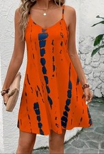 Ladies Bright Orange Tie Dyed Stretch Strappy  Dress Size 6-8