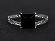 925 Sterling Silver Black Onyx Gemstone Modern Square Women Ring Duty Free