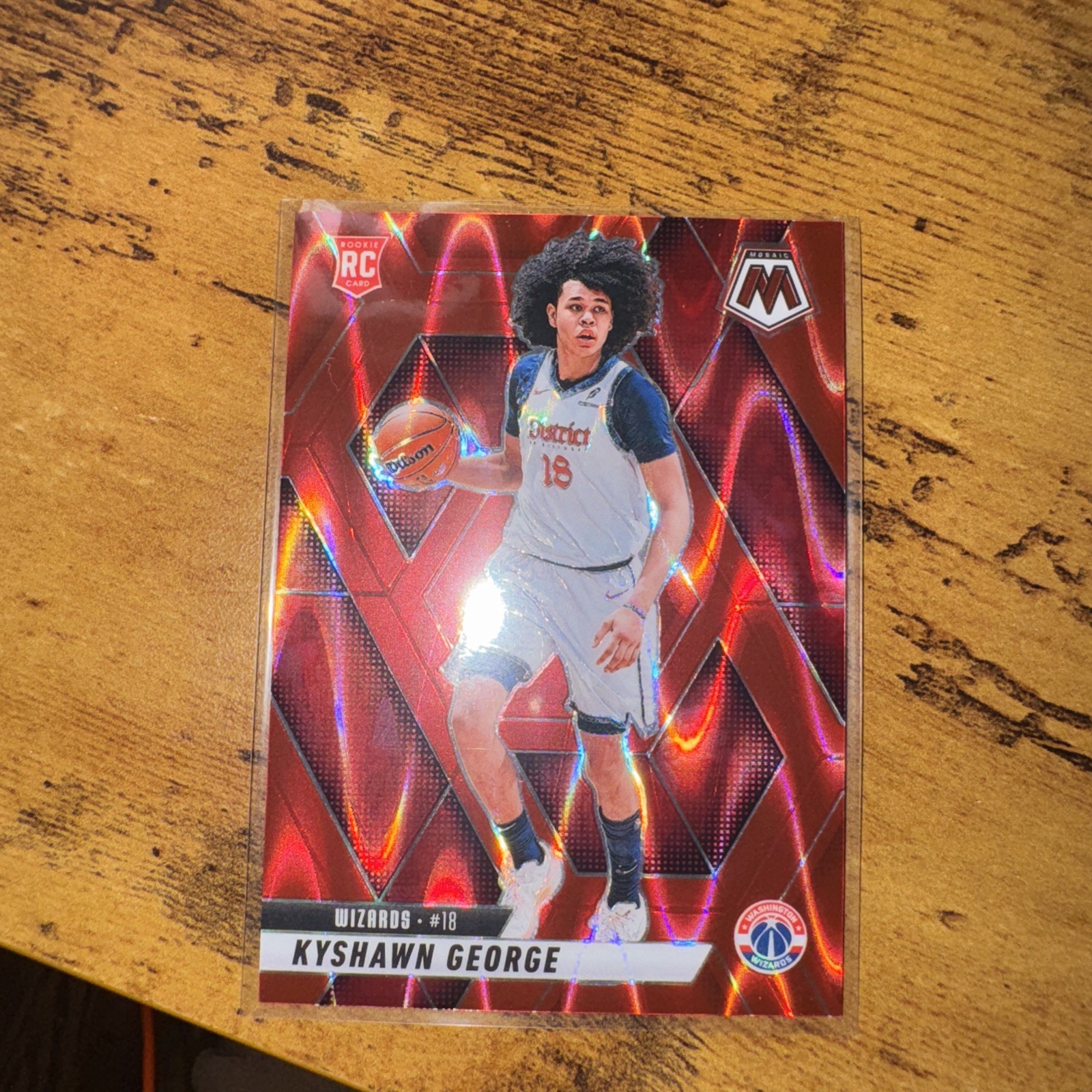 2024-25 Panini Mosaic Rookies Kyshawn George #247 Red Mosaic Prizm (RC) /299