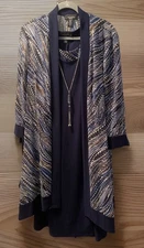 2-Piece R&M Richards Navy Career Office Dress W/Jacket & Necklace Sz 14 NWT