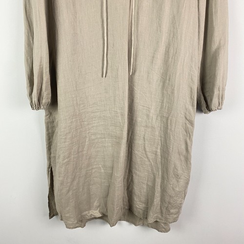 James Perse Linen Peasant Dress Size 1 Small Split Neck Tie Side Slits - Picture 3 of 10