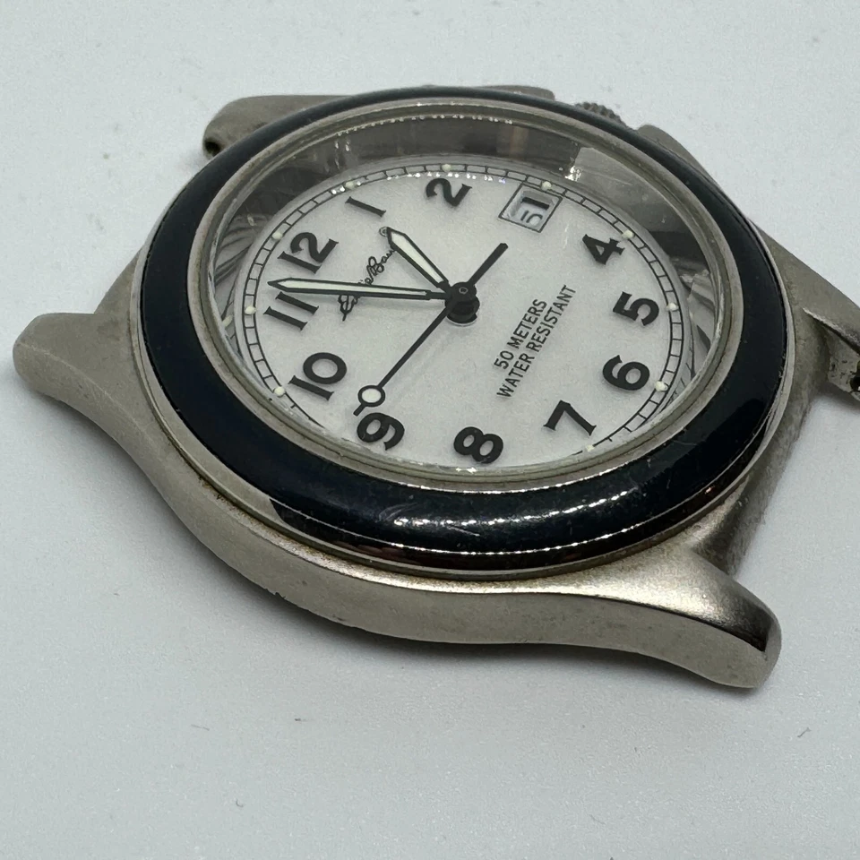 Vintage Eddie Bauer Quartz Watch Men 50m Silver Steel White ~For Parts Repair - Image 3 of 4