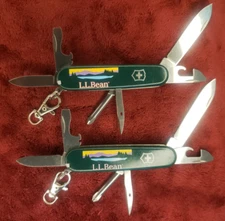 Lot 2 Victorinox Swiss Army LL Bean Tinker Sunrise Knife Green Pin Keychain