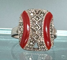 925 STERLING SILVER CARNELIAN AND MARCASITES RING SIZE 5