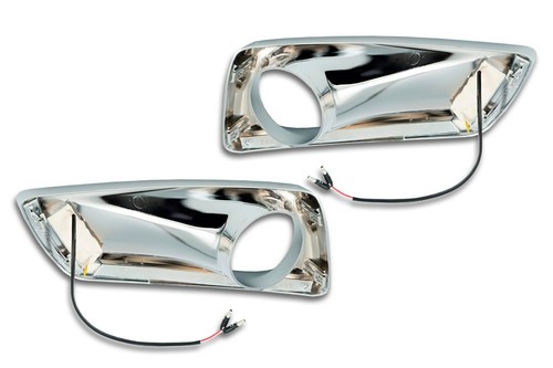 Chrome Bezels w/Built-in LED Light Strip & Black Full LED Fogs Set Kenworth T660 - Picture 5 of 8