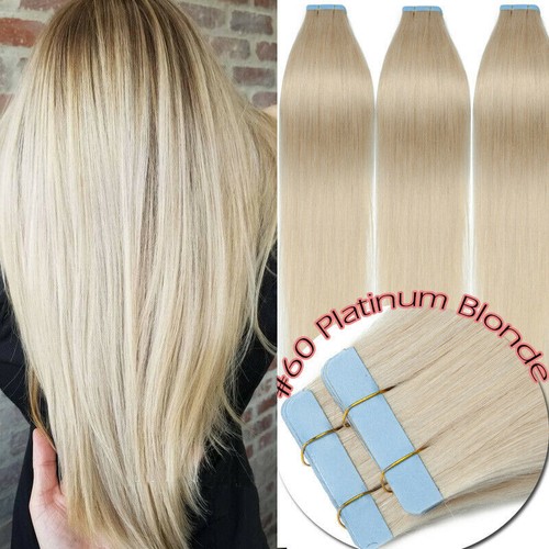 Tape In Real Human Hair Extensions Invisible Glue Skin Wefts Full Head Remy Hair - Picture 58 of 122