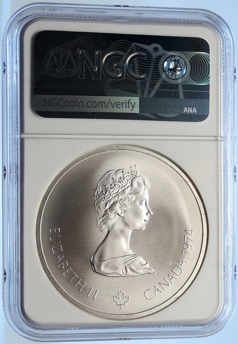 1974 CANADA Elizabeth II Olympics Montreal LACROSSE Silver $10 NGC