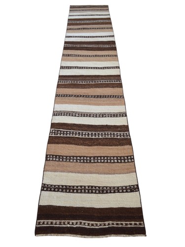Undyed Wool Extra Long Runner Rug Stair Tread Handmade Kilim Runner Rug 3x14 ft - Picture 3 of 11