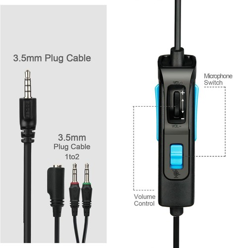 SADES R3 Cuffie Gaming Cuffie Cablate Over-ear Microfono PC Xbox One PS4 Nero Blu - Foto 2 di 5
