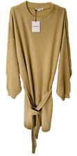 Glamourous Sweater Dress Chunky Women Drop Sleeve Tie Belt Oatmeal Knit S-20 New