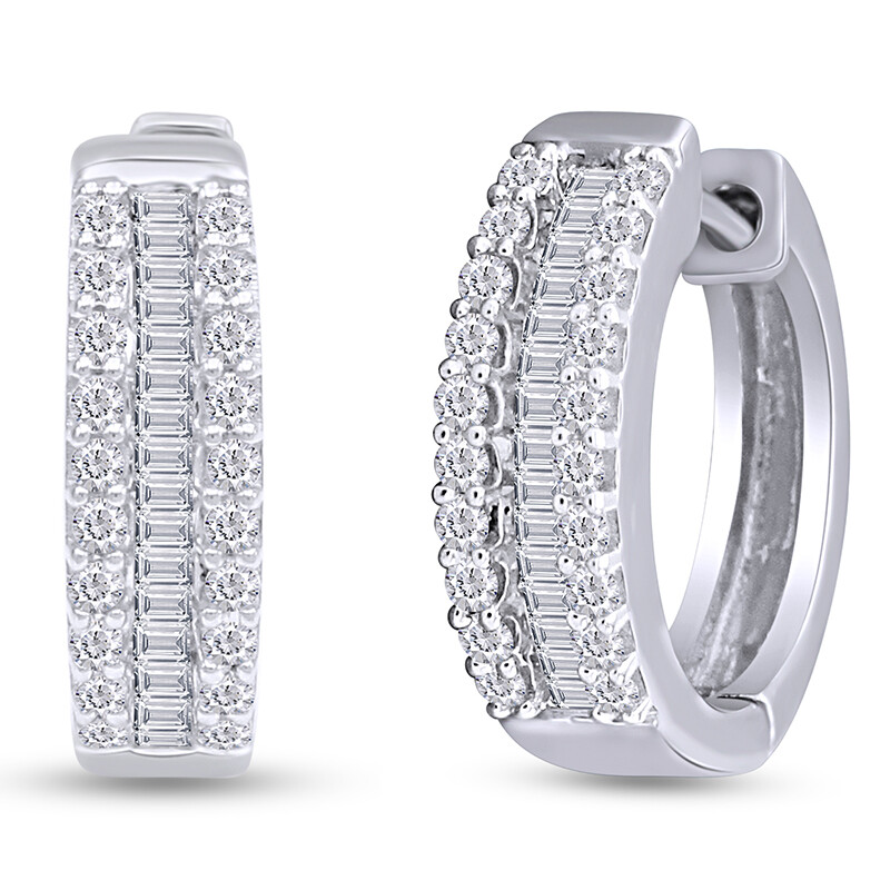 Round Baguette Simulated Diamond Hoop Earrings in 925 Sterling Silver-image