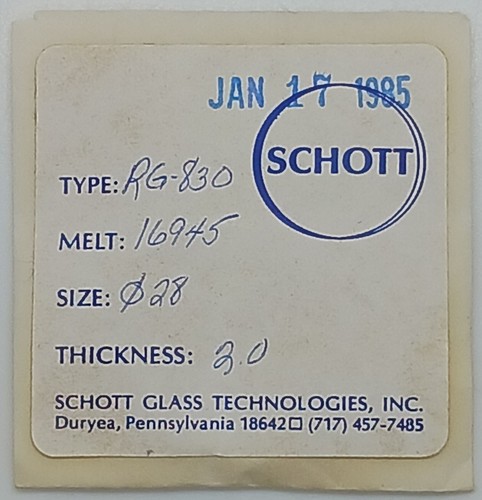 SCHOTT Filter Glass RG-830 028 X 2.0mm - Picture 2 of 3