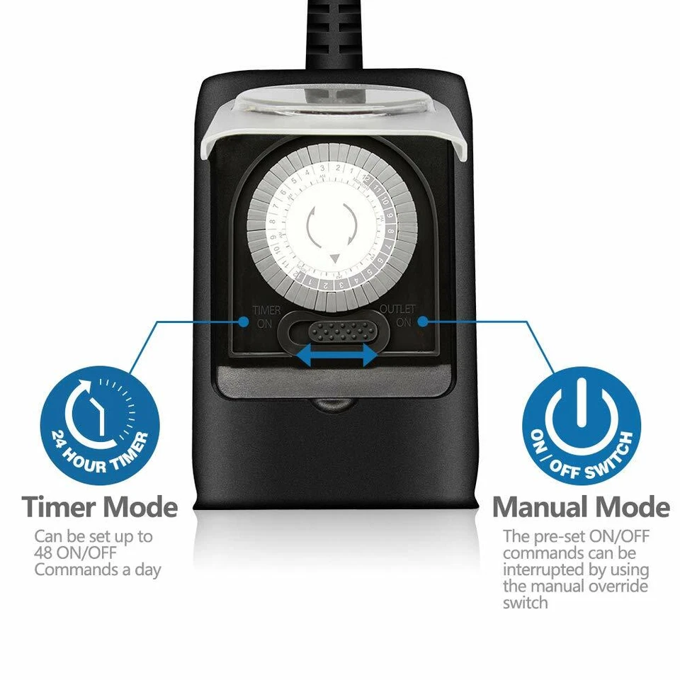 Salida temporizador exterior, temporizador mecánico 24 horas, resistencia al agua, listado ETL Foto 3 de 4