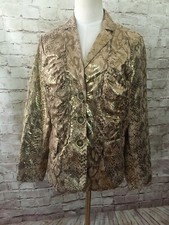 CHICOS 1 Gold Metallic Snakeskin LAYLA Jacket Long Sleeve Ruched Button Front