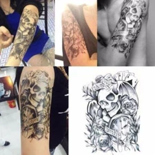 Flash Once Temporary Adhesive Tattoo Clock Rose Cards Gothic Body Gift