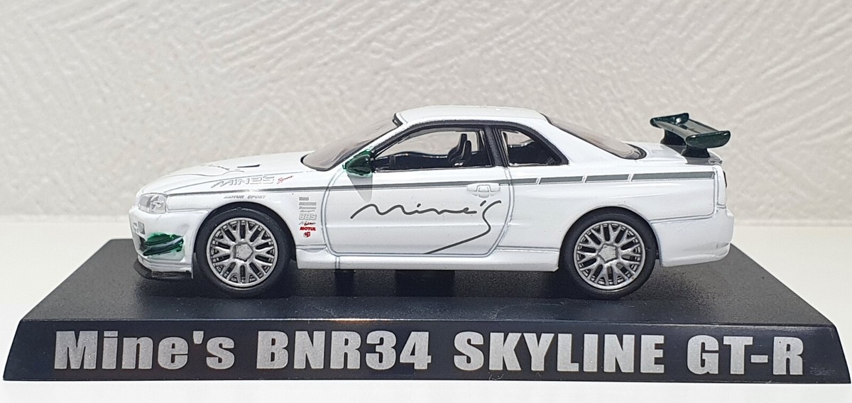 Mine's BNR34 SKYLINE GT-R 1999 ホワイト 1/64 1/64 Aoshima Option Nissan MINE'S BNR34 SKYLINE GT-R R34