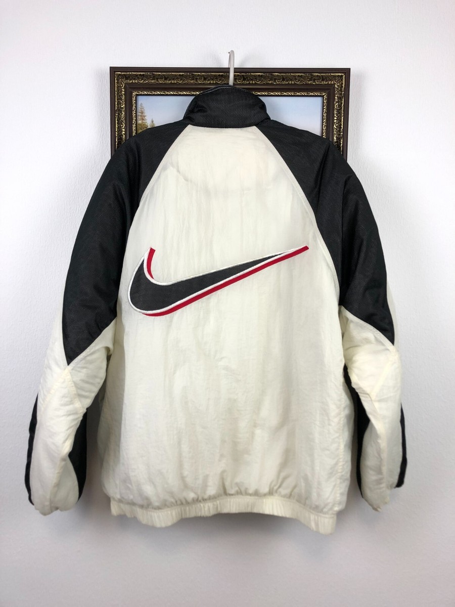 Vintage 90's Nike Swoosh Jacket Bomber Rare Logo Hype White Mens