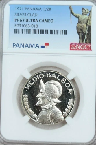 1971 PANAMA SILVER 1/2 BALBOA NGC PF 67 ULTRA CAMEO LOW MINTAGE SCARCE TOP POP