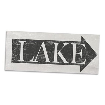  Lake Arrow Sign Grey and White Distressed 13L'' x 1.5W'' Gallery Wrapped Canvas