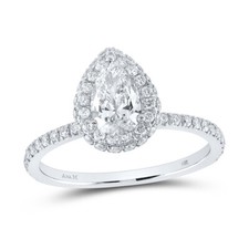 14kt White Gold Pear Diamond Halo Bridal Wedding Engagement Ring 1-1/4 Cttw