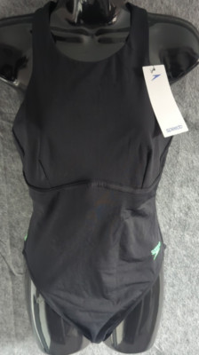 Speedo Damen Racer Zip Badeanzug UK 12 Black Swimsuit