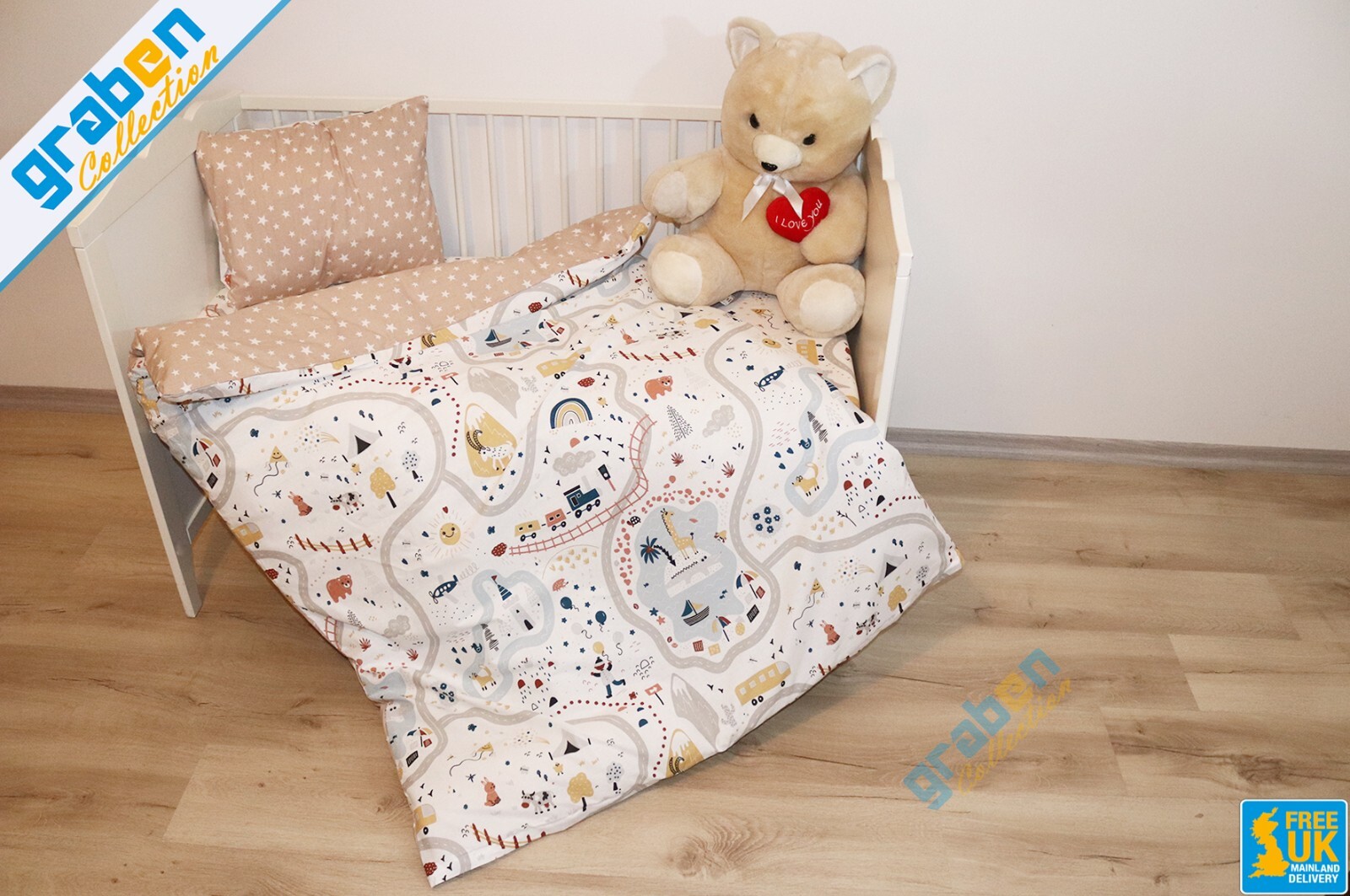 100 COTTON BEDDING SET FOR Cot, Travel Bed, Duvet Cover&Pillowcase