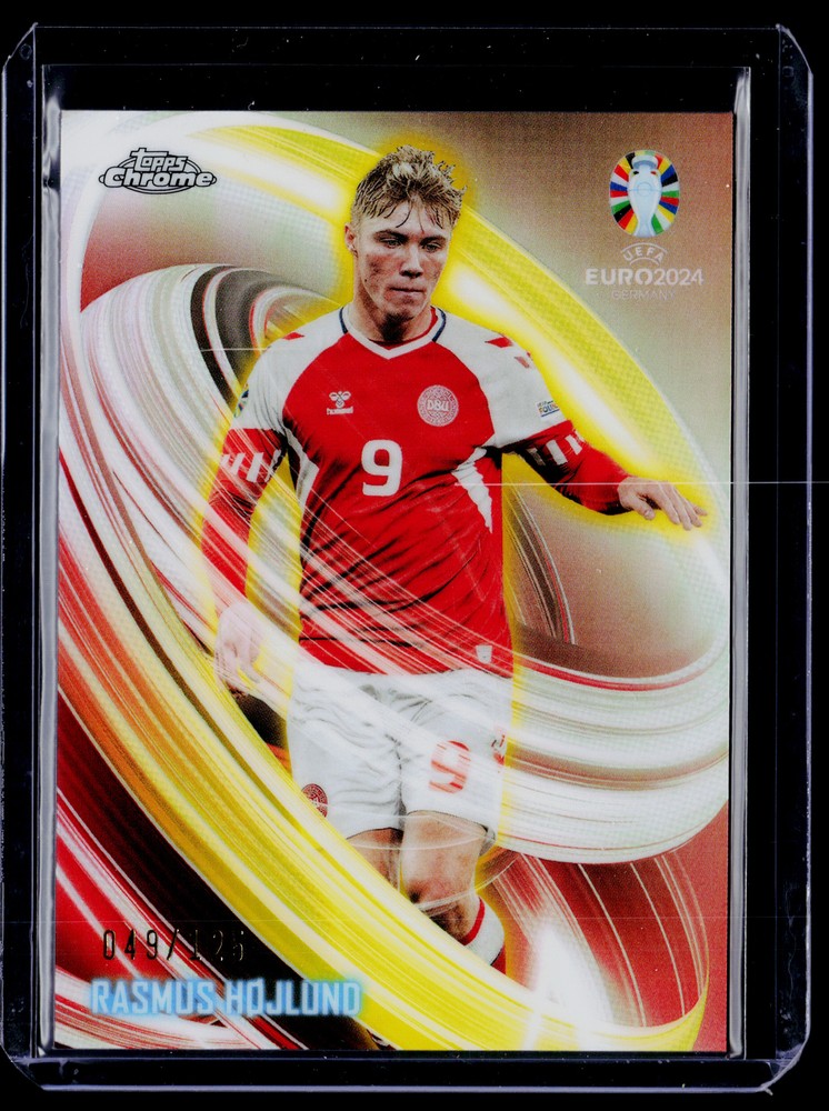 2024 Topps UEFA EURO #NN-17 Rasmus Højlund Neon Nations Yellow Refractor #/125