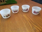 4 Vintage Glassbake Milk Custard Cups w/ Fire Engine Fireman Truck Decals Horse