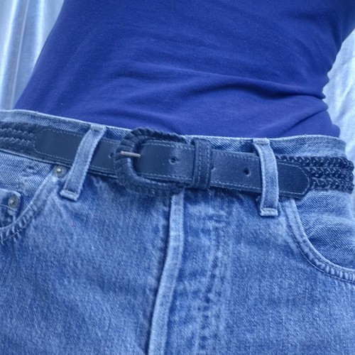 Vintage Handmade BELT W32-36" UK12-16 black real leather plaited buckle - Picture 6 of 8
