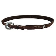 Tony Lama Rustic Leather Belt Embossed Heart Concho Accents Silver Buckle sz 30