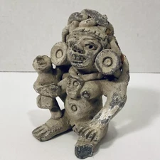 Mesoamerican Mother & Baby Fertility sculpted Statue 5” Terra Cotta artwork vtg