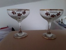 Vintage Bride and Groom Wedding Toast Champagne Glasses. COLLECT ONLY