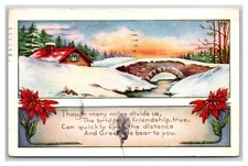 Winter Landscape Stone Bridge Christmas Whitney Made DB Postcard R10