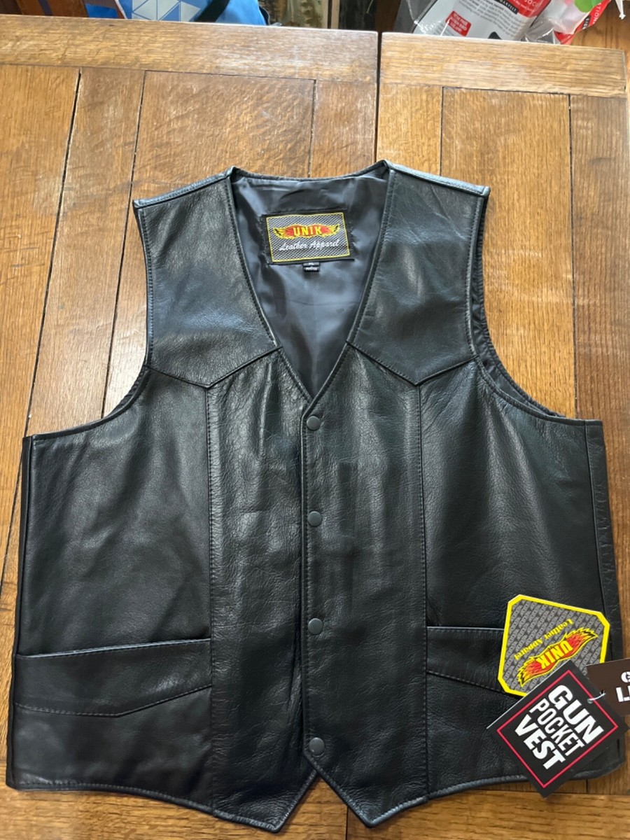 Unik Leather Apparels Vest Black Leather Men XL, Motorcycle