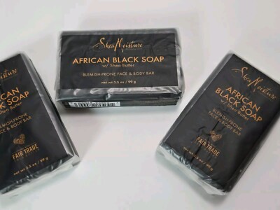 (3) Shea Moisture Face Body Bars for Oily Blemish-Prone Skin African Black Soap