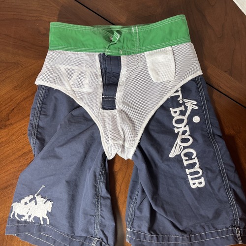 Polo Ralph Lauren Swim Shorts Boys Size 8 Blue Green Big Pony Trunks Lined Mesh - Picture 6 of 7
