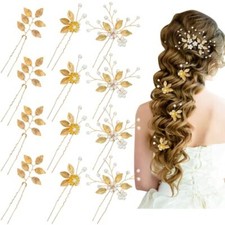 12 Pack Wedding Prom Party Decorative Gold Hair Pins with Leaf Flower Leaves