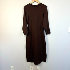Free People Women's Gabby Long Sleeve Textured Cut Out Back Midi Dress Brown M/L