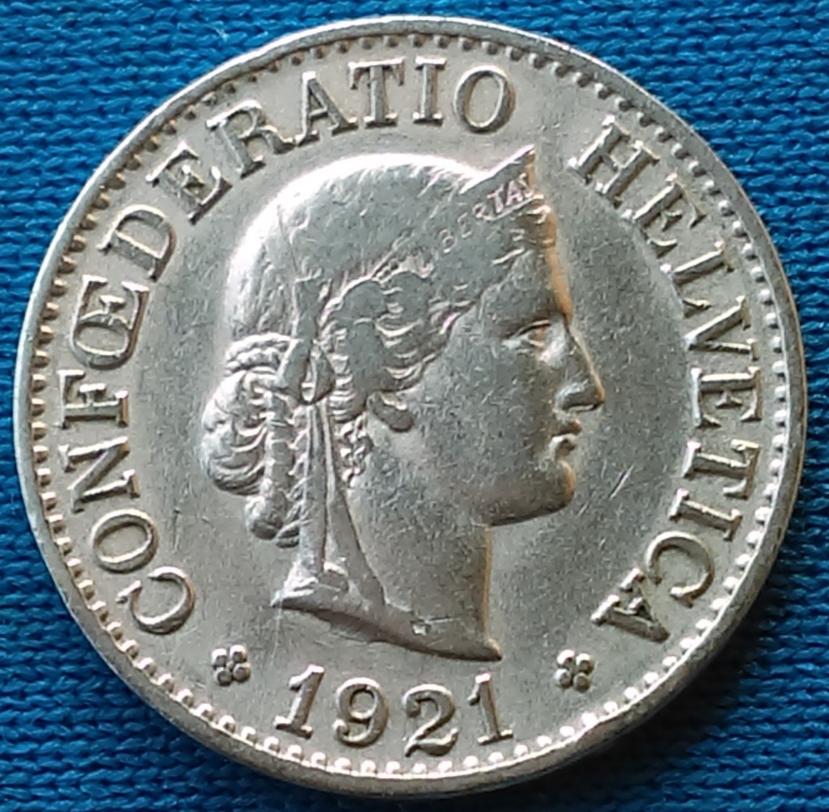 10 Rappen 1921. Switzerland coin, CONFŒDERATIO HELVETICA LIBERTAS