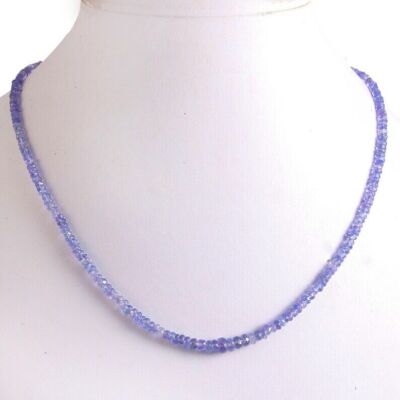 Natural Top Quality A++ Tanzanite 3-4mm Rondelle Faceted Beaded Necklace 18''