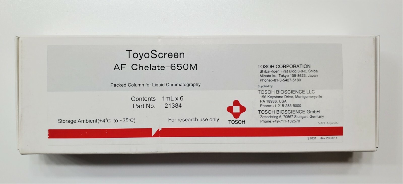 TOSOH 21384 ToyoScreen AF-Chelate-650M, 1 mL (qty. 6)  Packed Column 