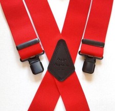 Mens Braces Heavy Duty 1.5" Plain Red Black Clips for Trousers