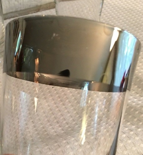 7 Vintage Tumblers Glasses Barware Silver Stripe Mid Century Modern - Picture 8 of 12