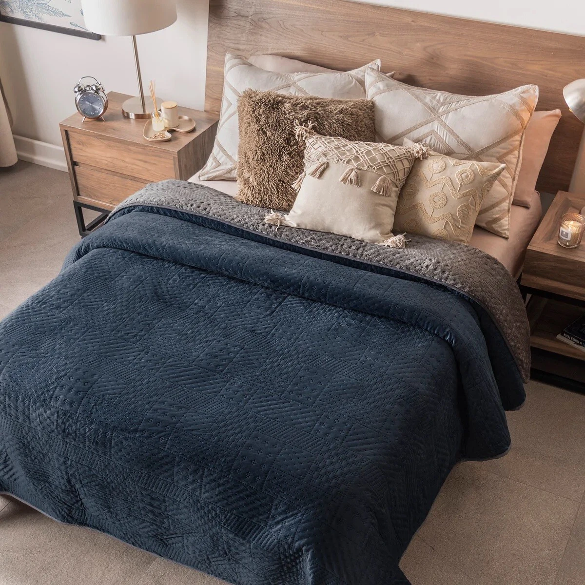 NAVY BLUE COLOR VELVET TEXTURE BLANKET WITH SHERPA SOFTY u0026 WARM QUEEN SIZE  | eBay