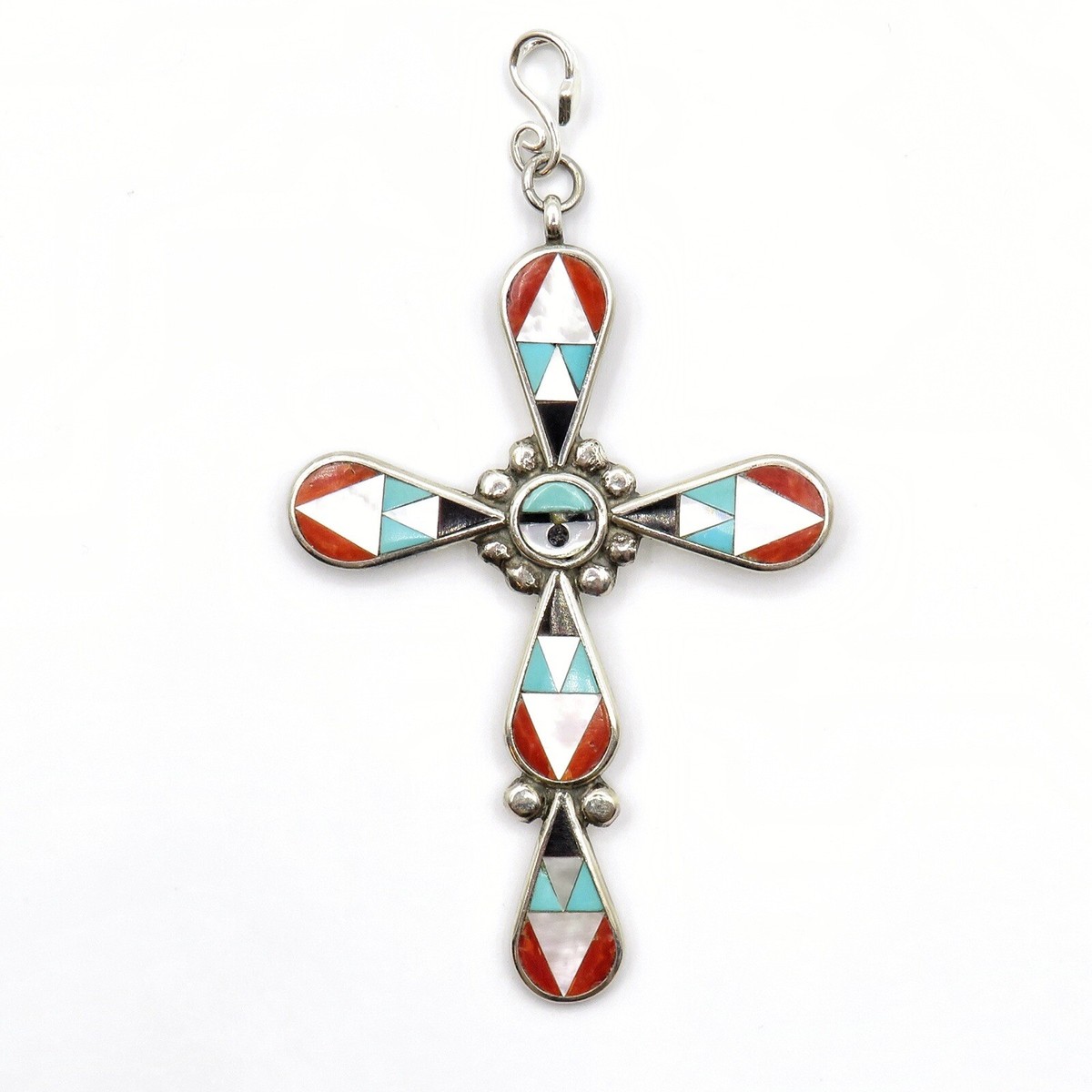 Marvelous Native American Zuni Signed Inlay Sunface Turquoise Coral Jet Sterling Silver Bracelet Marvelous Native American Zuni Signed Inlay Sunface Turquoise Coral Jet Sterling Silver Bracelet