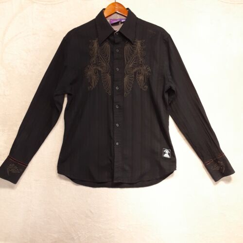 Jimi Hendrix Experience Mens LS Button Shirt Sz.M/Black/Embroidery/Cotton Floral - Picture 2 of 17