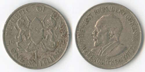Kenya 1971 1 Shilling KM# 14 Cu-Ni Coat of Arms Lions Shield Mzee Jomo Kenyatta