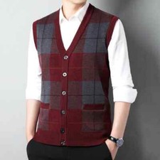 New Men's Classic Business Knitted Cardigan Vest Pullover Men's V-neck