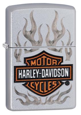 Zippo Harley Davidson Satin Chrome Lighter With Logo & Flames